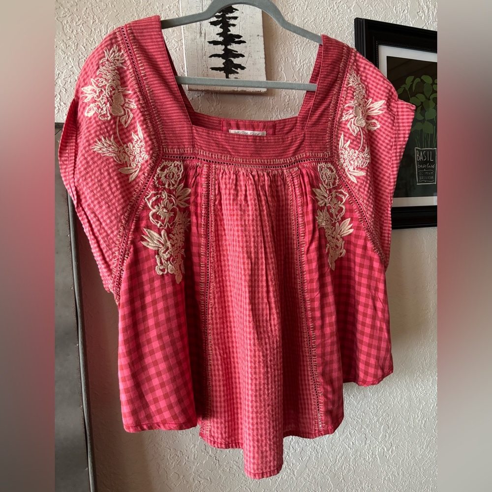 We The Free Red Embroidered Blouse